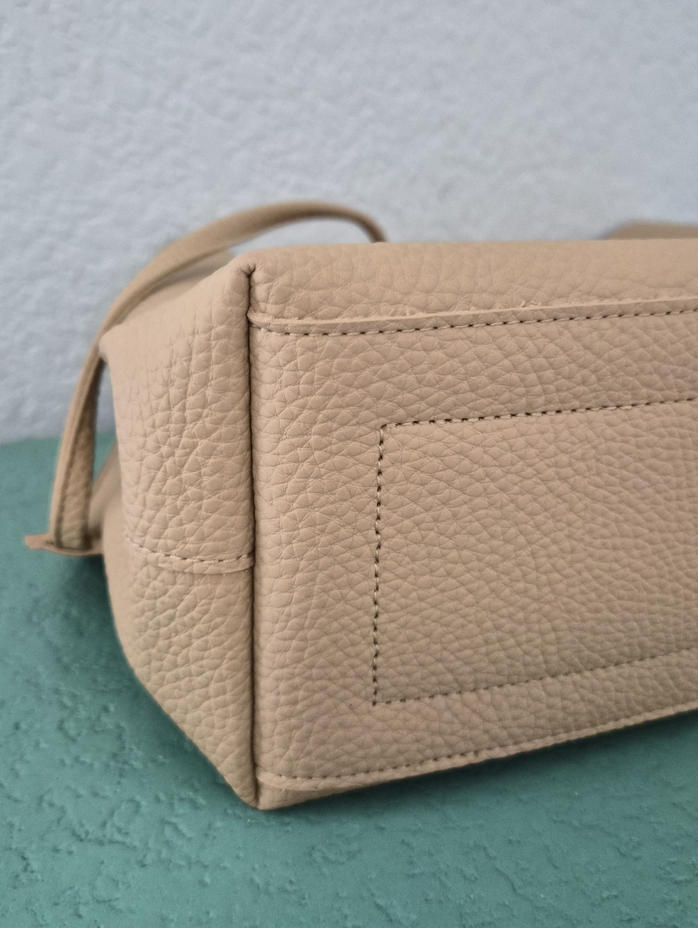 Tan Pebbled Vegan Leather Slouchy Bucket Bag - Picture 9 of 14